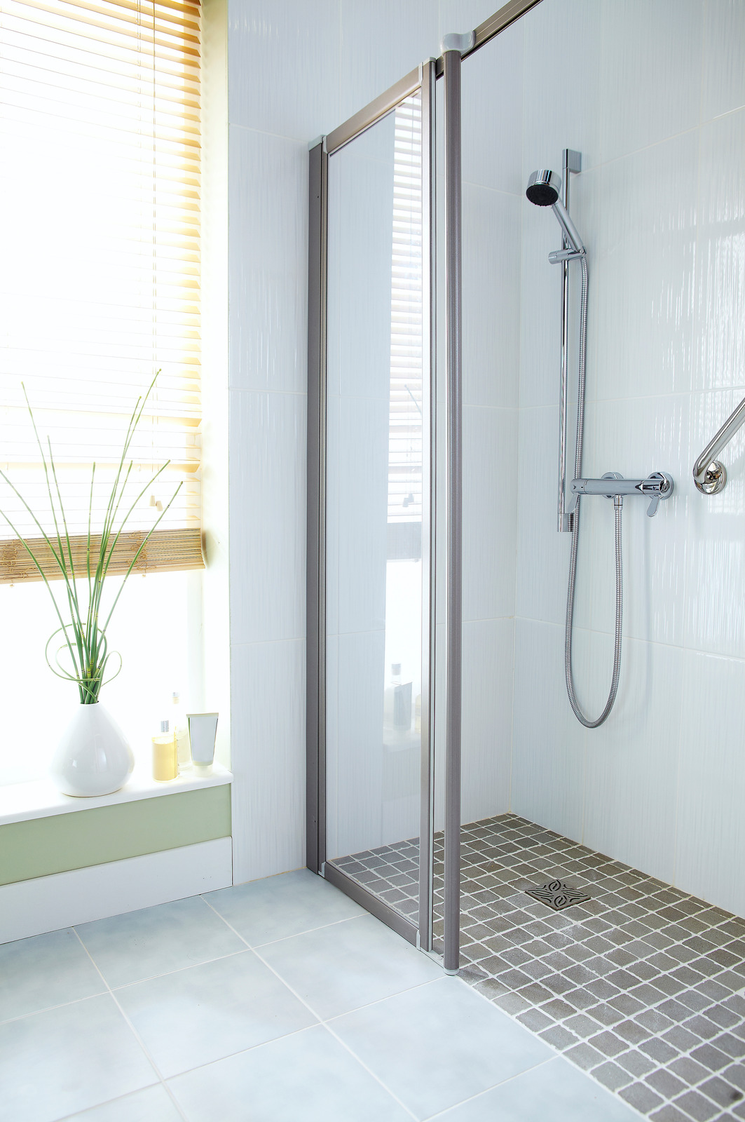 Modern shower with glass door